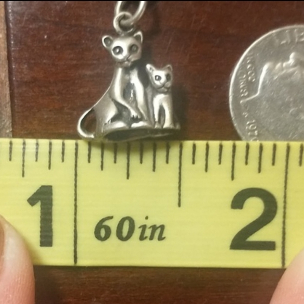 Silver SS925 Kitty Cat & Mama Cat 3-D Charm For Bracelet Or Pendant For Necklace - Picture 1 of 11